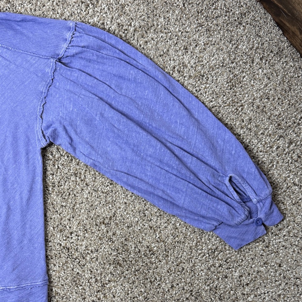 We The Free Rush Hour Linen Blend Periwinkle Long Sleeve Top - Picture 15 of 17